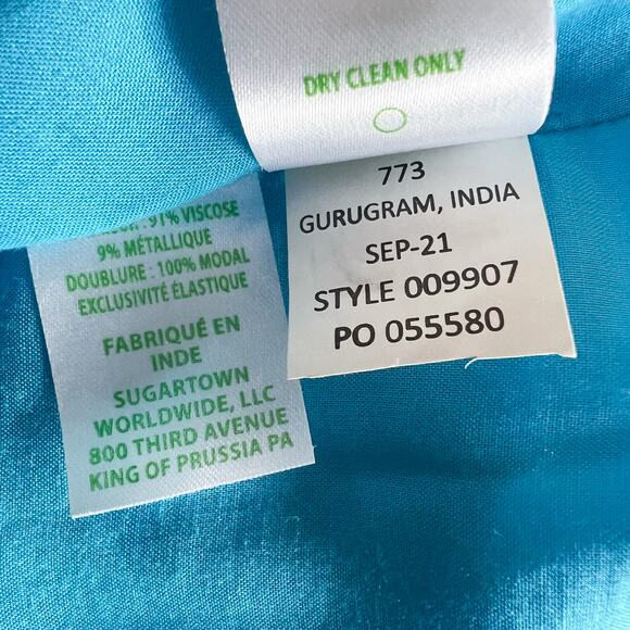 Lilly Pulitzer | Heline Turquoise Blue Gold Polka Dot Ruffle Plus Size Dress 16 - Picture 12 of 13